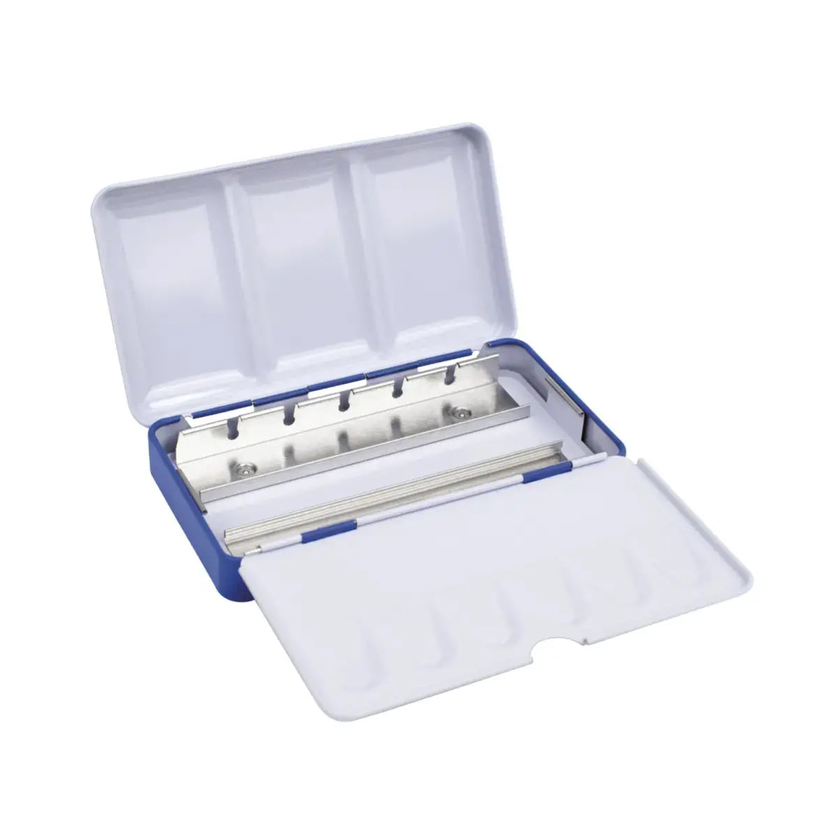 Paleta metálica vacía para medias pastillas de acuarela