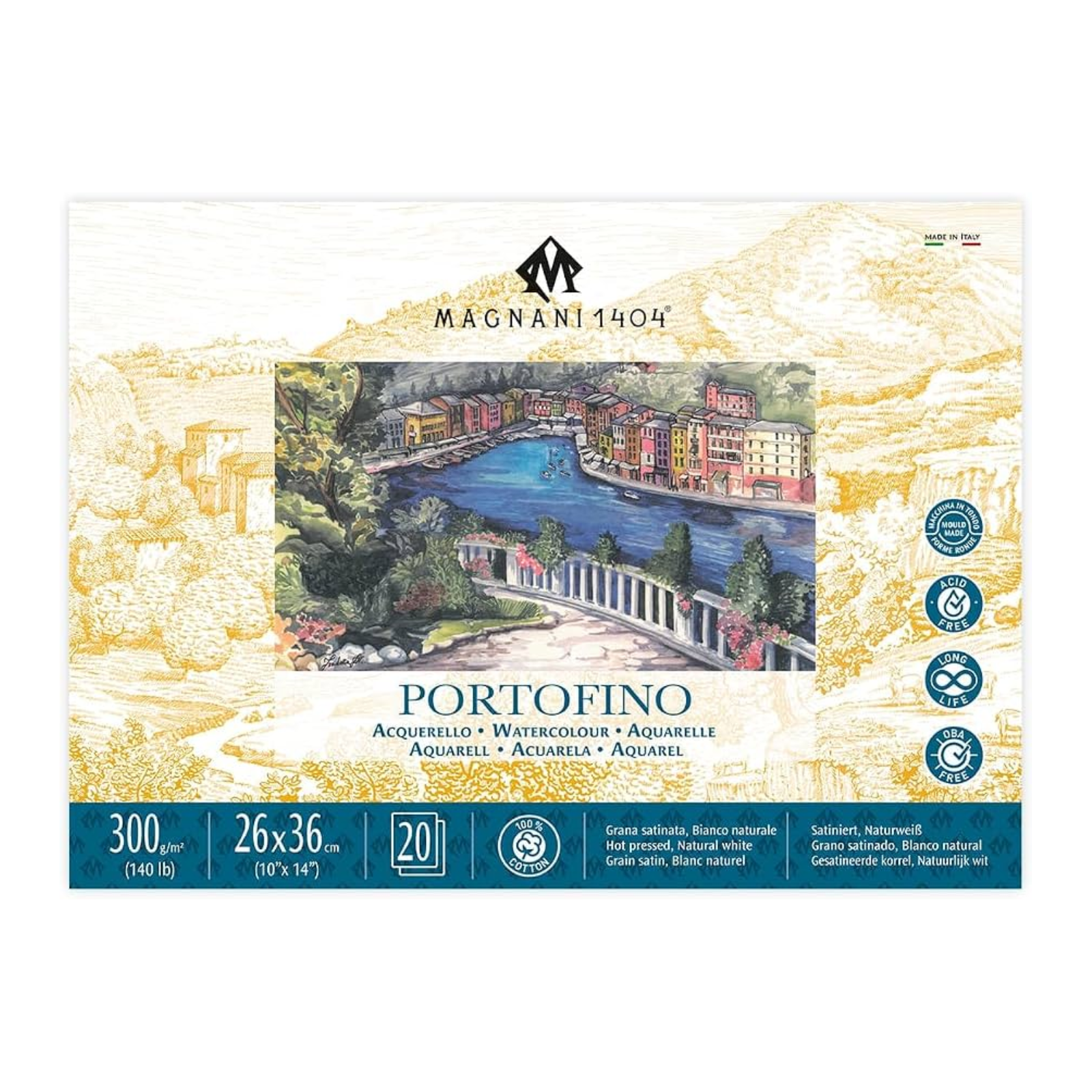 Block Acuarela Magnani Portofino Grano Satinado 300g