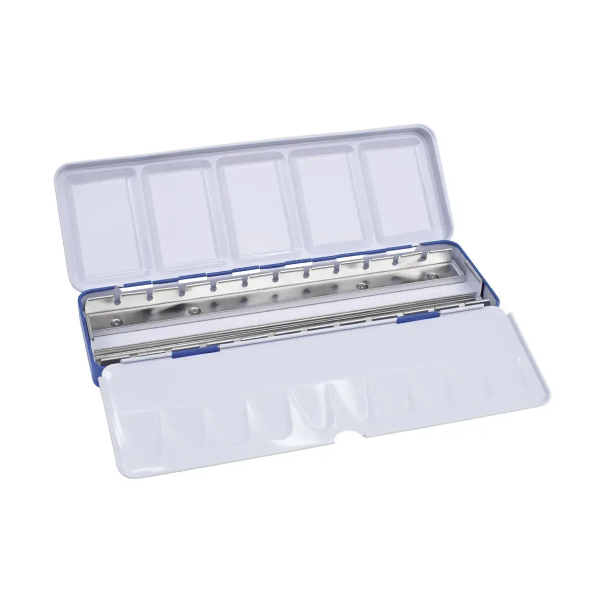 Paleta metálica vacía para medias pastillas de acuarela